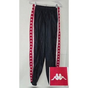 Kappa Jogger Mens 32 Black Red White Omini Logo Side Tape Track Pants Zip Ankle